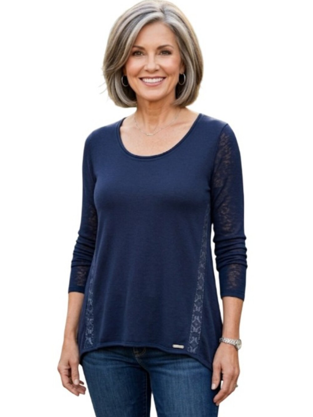 "Lucky Brand" Like New! Women's (M) Pretty Navy Blue Sweater
